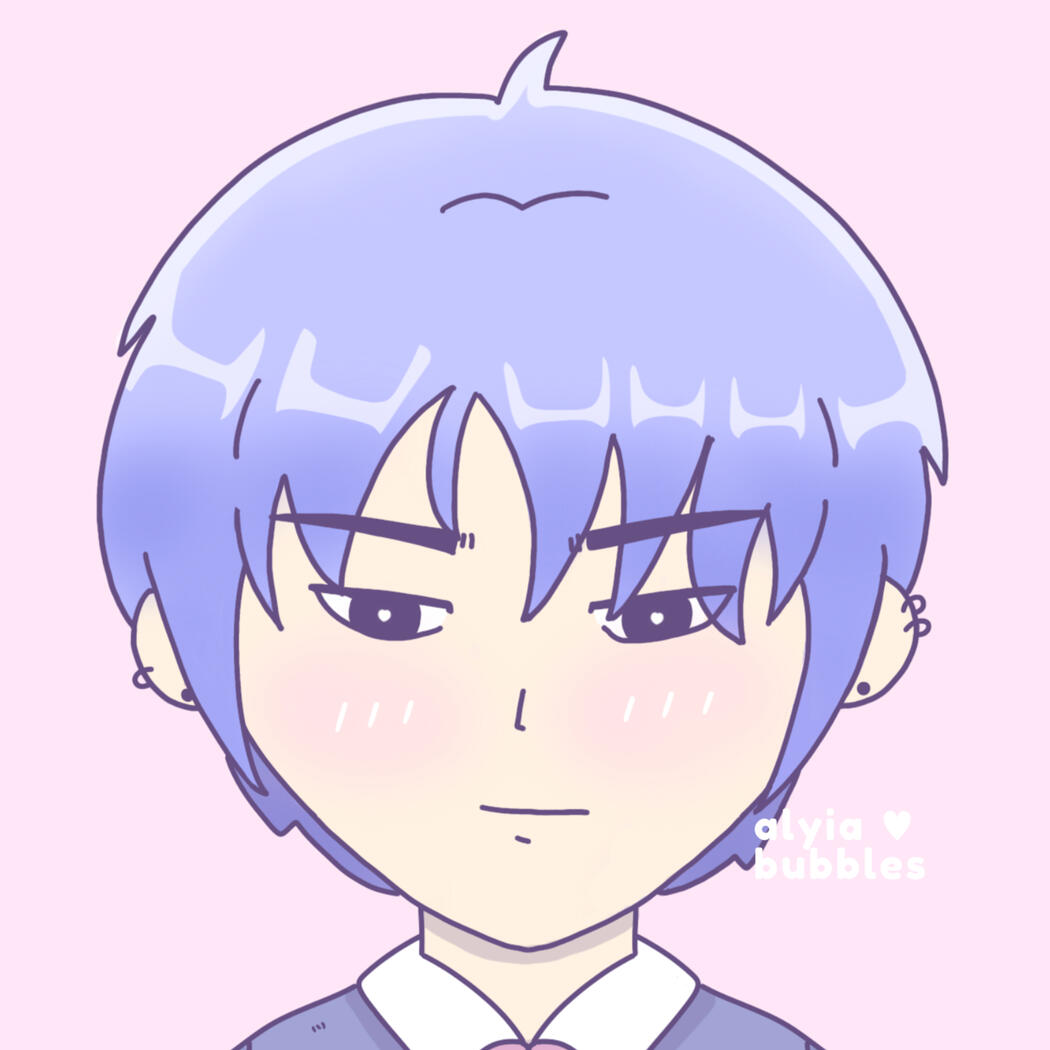 purple hair anime boy